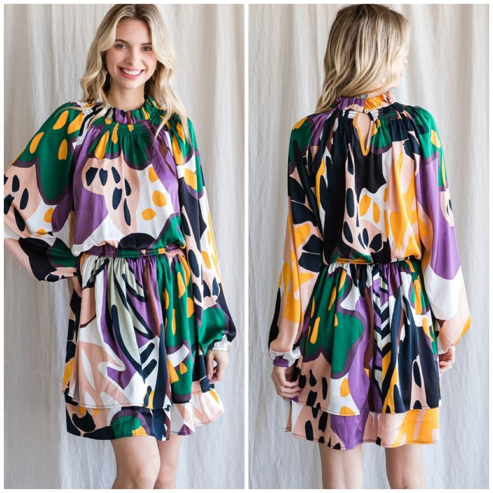 LAST 1 ! JODIFL Sophisticated Chic Satin Long Sleeves Short Dress - Picture 3 of 6